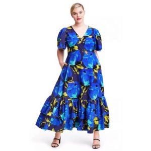 EUC Christopher John Roberts x Target Tiered Puff Blue Maxi Dress 24/26W